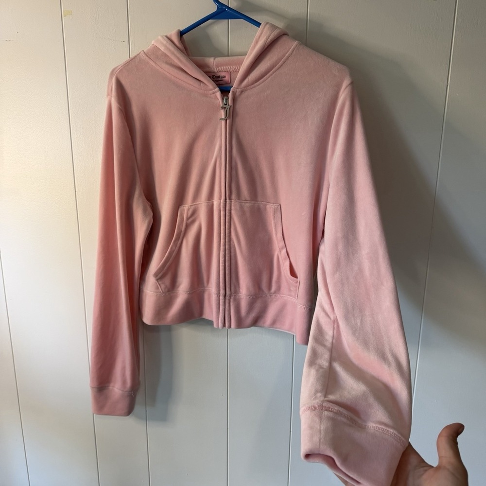 Juicy Couture Light Pink Velour Full Zip Jacket Bling Back Logo Women's Large